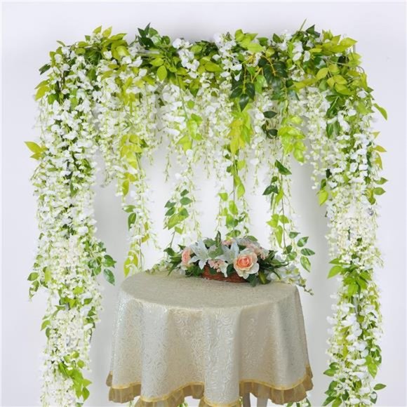 Wisteria Artificial Flowers Garland 4Pcs Total 28.8ft White Artificial Wisteria - Picture 6 of 6